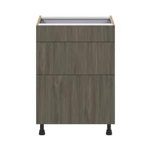 Medora Textured 24 in. W x 34.5 in. H x 24 in. D in Slab Walnut Assembled Base Kitchen Cabinet with 3 Drawers