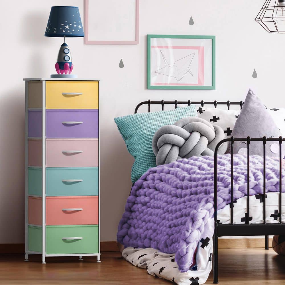 Pastel 6 Drawer 15.75 in Wide Chest of Drawers, Tall Dresser with Steel Fra