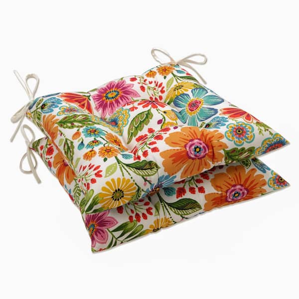Pillow Perfect Floral 19 x 18.5 Outdoor Dining Chair Cushion in Blue/Purple/Green (Set of 2)