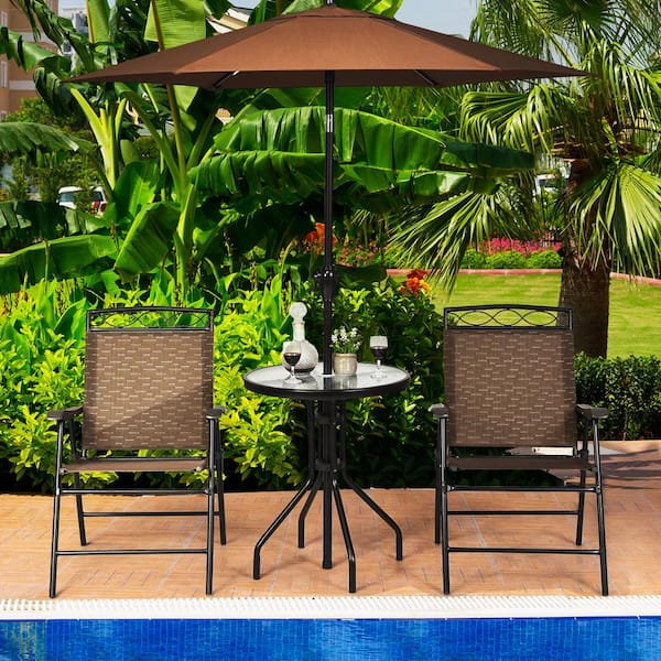 Folding Chairs Glass Table, Outdoor Pub Table Set With Umbrella