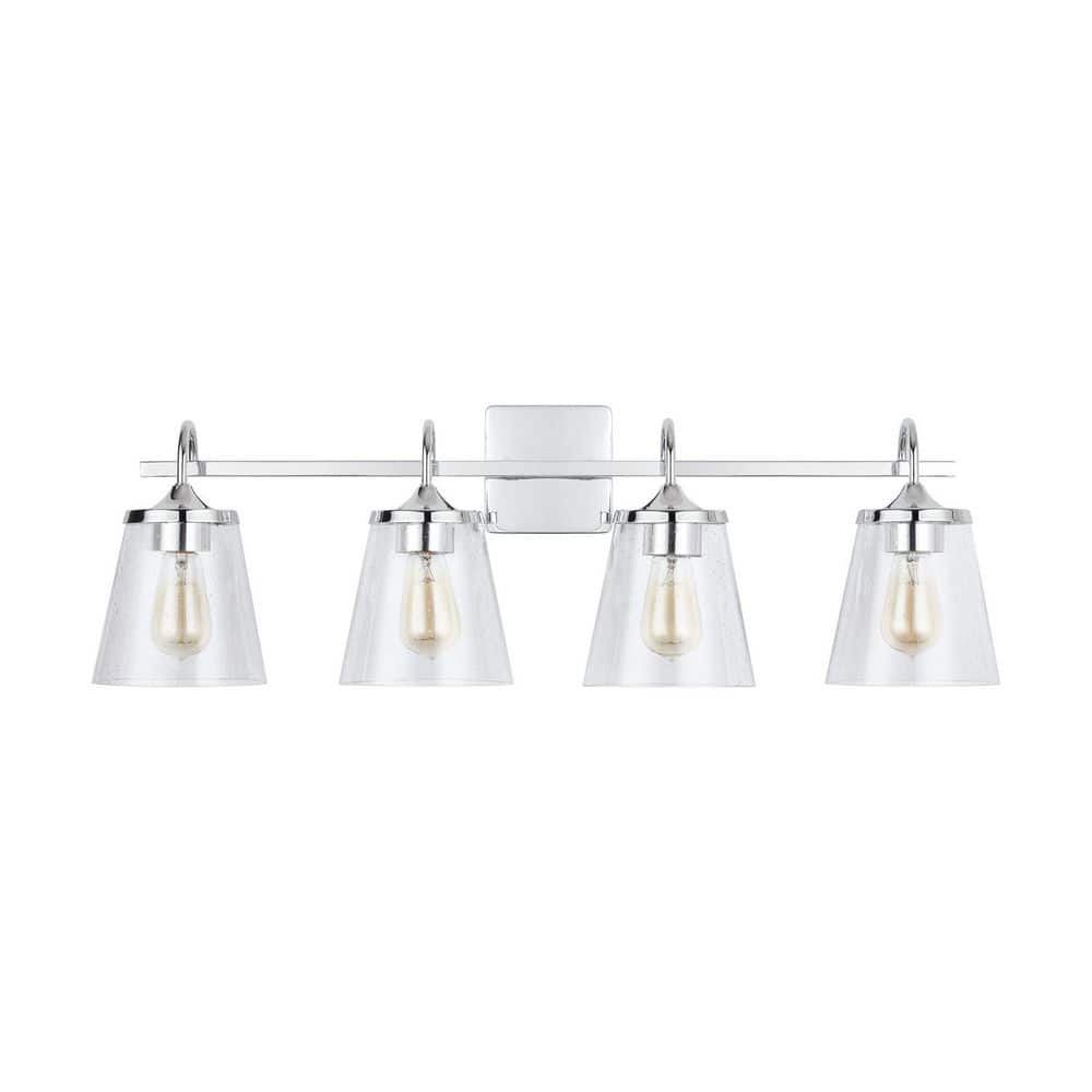 Jayne 33 in. W x 10.5 in. H x 9 in. E 4-Light Chrome Vanity Light with Clear Seeded Cone Glass Shades price history on PriceWatchPro