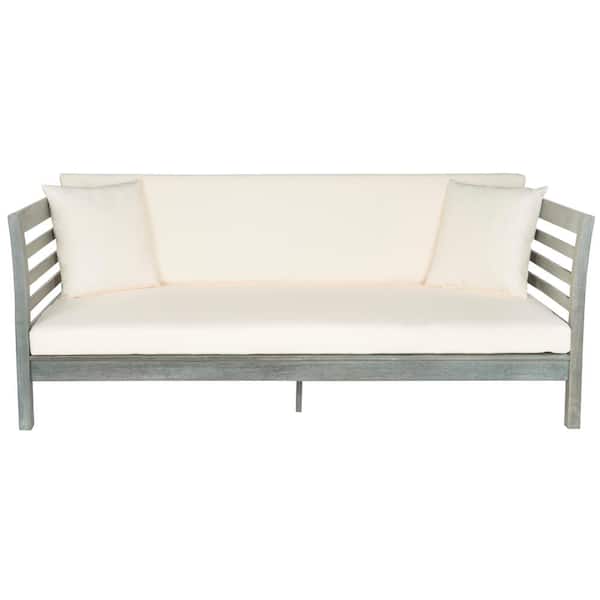 Malibu Ash Grey 1-Piece Wood Outdoor Day Bed with Beige Cushions