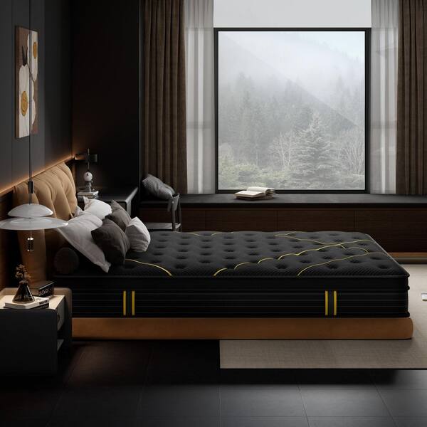 あや Crystli Black Full Plush Hybrid Mattress 12 in. Bed-in-a-Box