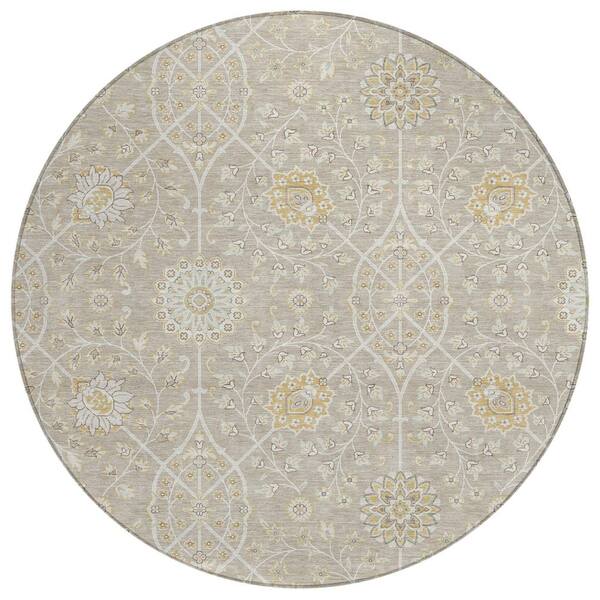 Chantille Machine Washable Indoor/Outdoor Abstract ACN3047 Beige 8 ft. x 8 ft. Round Rug