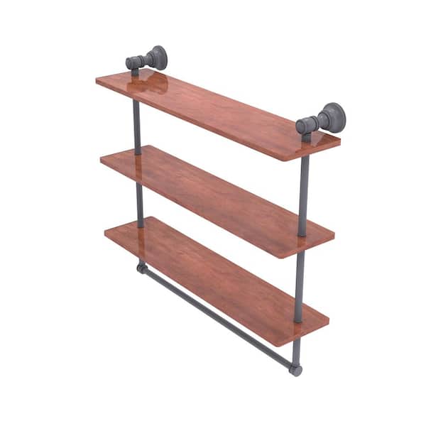 Allied Brass Carolina 22 in. W x 19.7 in. H x 5.54 in. D Wood Rectangular Shelf in Matte Gray with Towel Bar