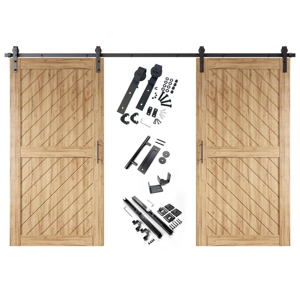 XT1 40 in. x 80 in. C-Panel Unfinished Slanted Stripe Design Double Pine Wood Sliding Barn Door with Hardware Kit price history on PriceWatchPro