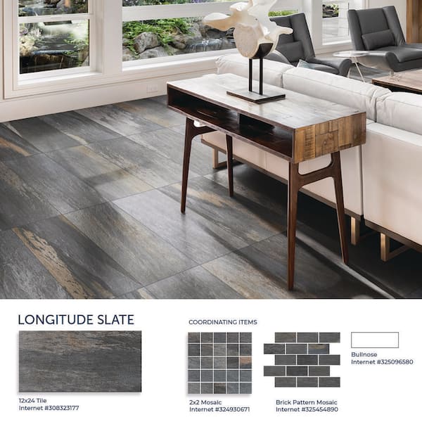 Florida Tile Home Collection Longitude Slate Grey 12 in. x 24 in