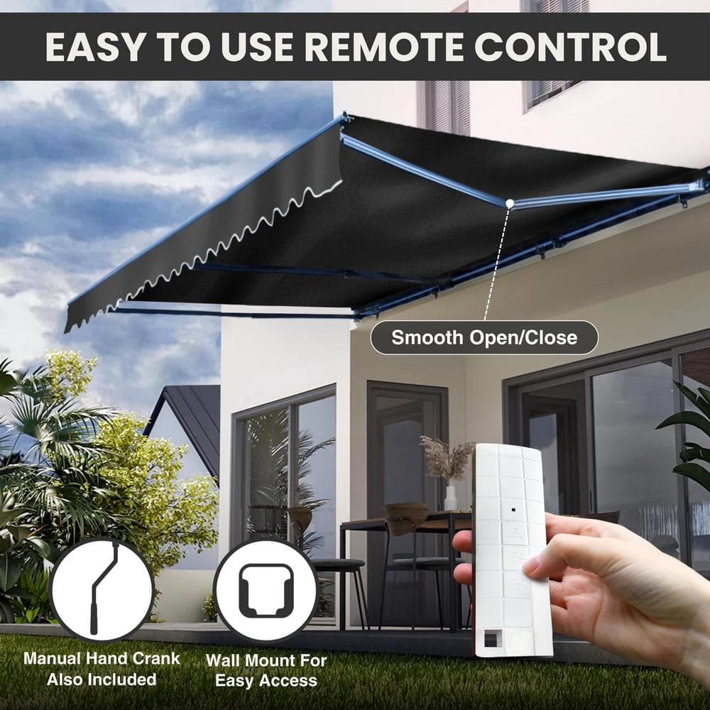 Forest Green Motorized Retractable Awning with Black Frame, 20x10
