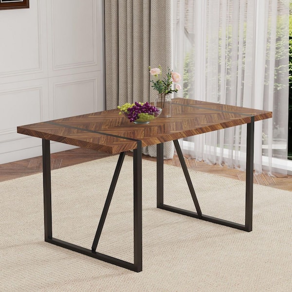 Black, Wood Wood 55 in. Sled Dining Table Seats-4