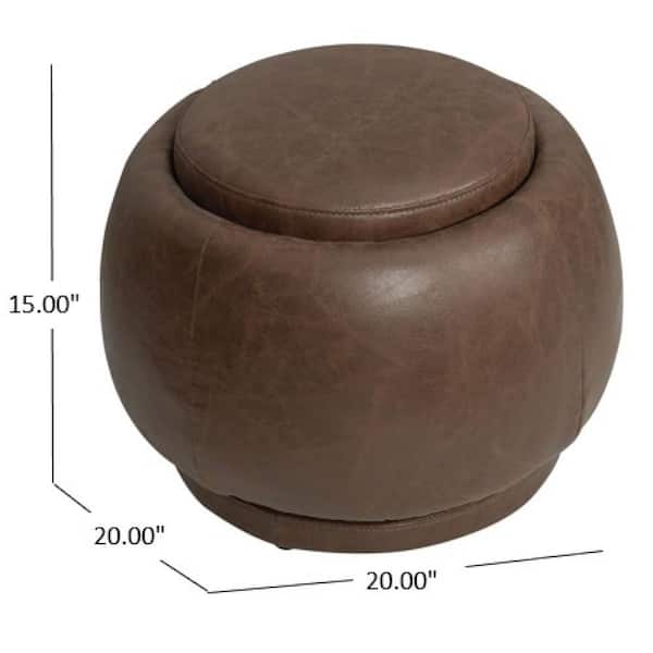 Eluxury Brown Faux Leather Round Swivel, Round Brown Faux Leather Storage Ottoman