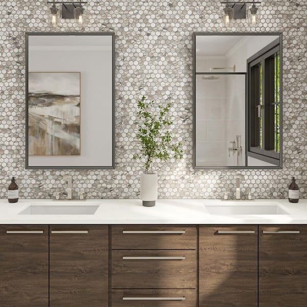 Wenrose Calacatta Topaz 2-1/2 in. x 3 in. Matter Ceramic Hexagon Mosaic Tile Sample