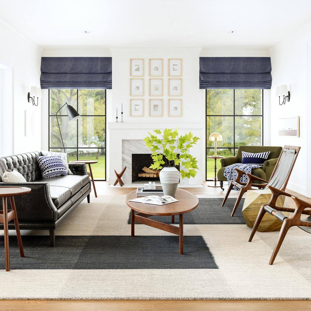 Blue and Gray Wool 9' x 12' Colorblocked Area Rug