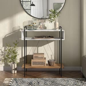 Milan 31.25 in. White Rectangle Composite Console Table with Shelves