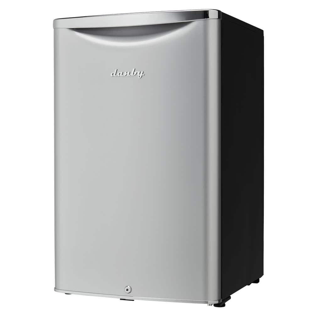 Silver and Black 4.4 cu. ft. Freestanding Mini Fridge with Chrome Handle