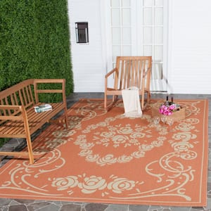 Courtyard Terracotta/Natural 9 ft. x 12 ft. Floral Indoor/Outdoor Patio  Area Rug