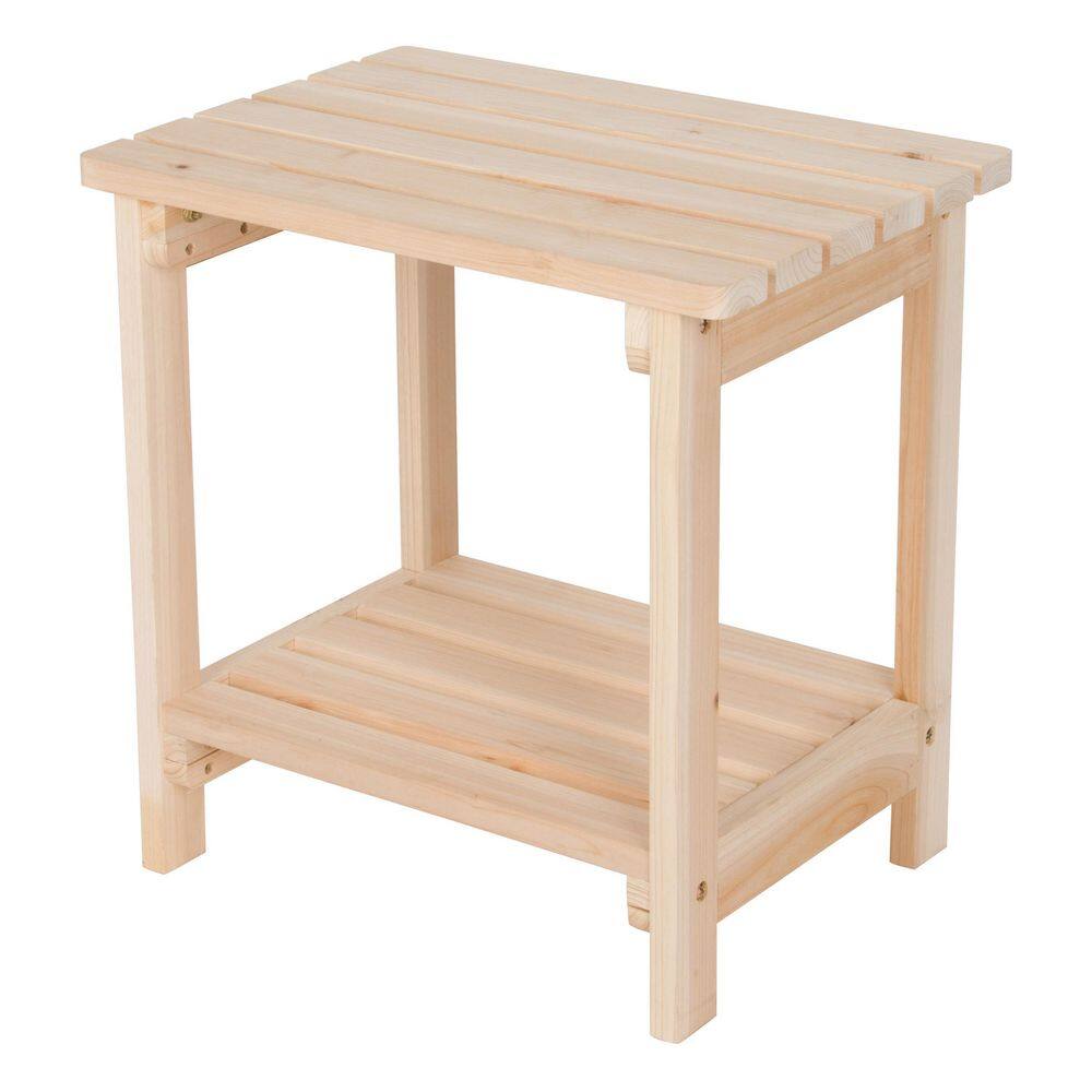 Natural Cedar Rectangular Outdoor Side Table with Shelf