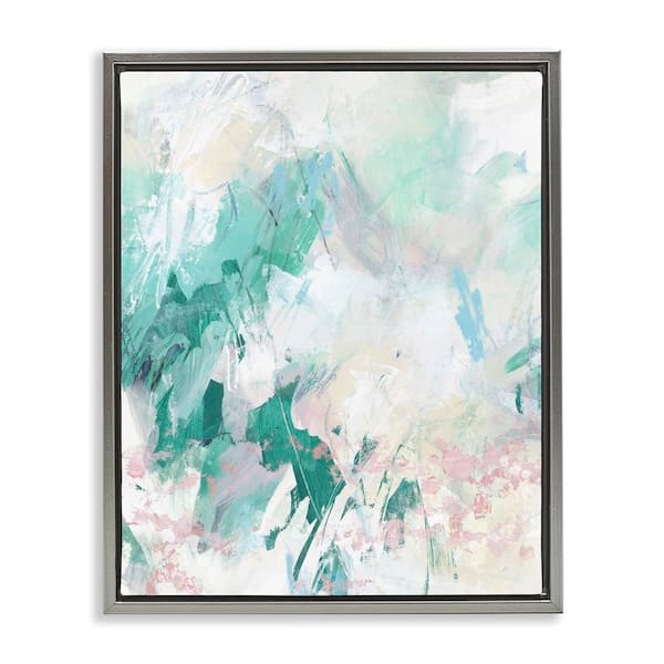 Stupell Industries Green Faded Splatter by June Erica Vess Gray Floater Frame Abstract Graphic Art Print 31 in. x 25 in.