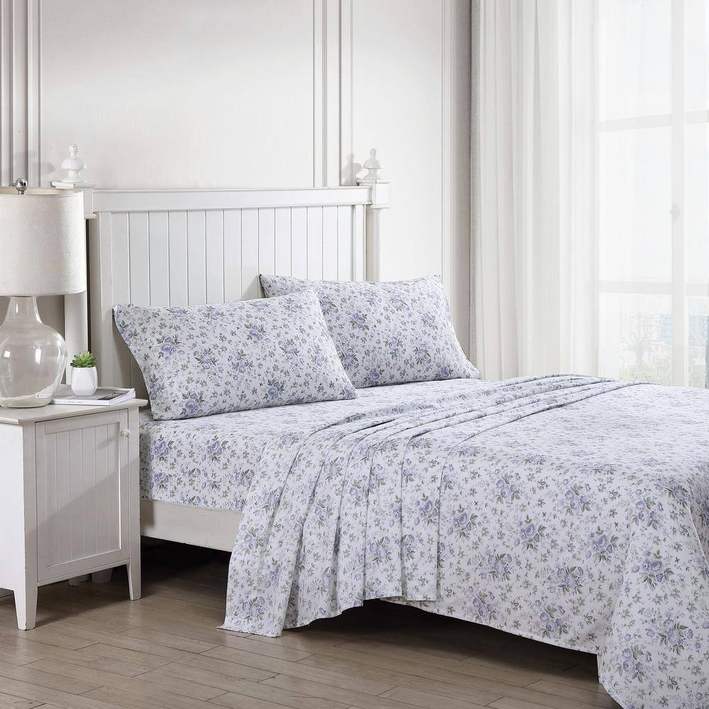 Lilian Lilac Floral Cotton King Sheet Set
