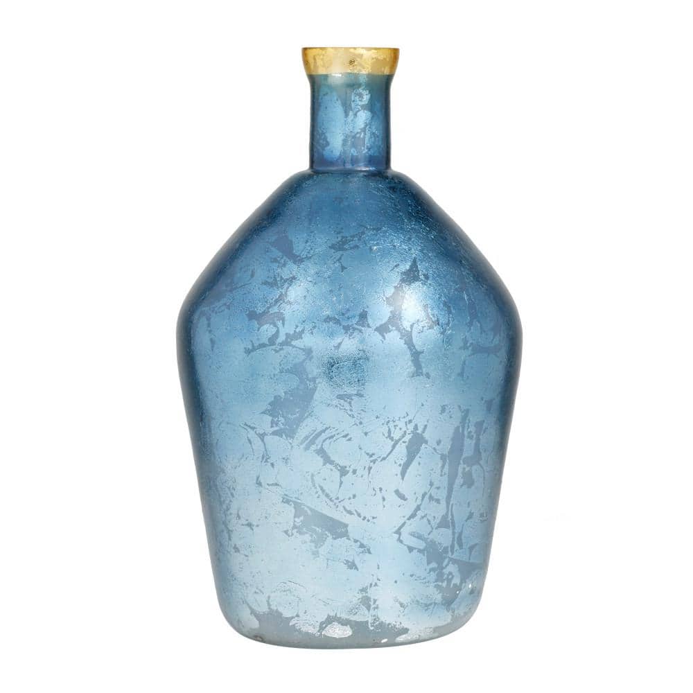 Elegance Blue and Silver Glass Round Vase with Gold Accent