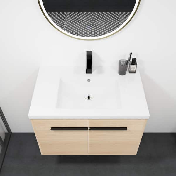 OLUMAT 20 in. W x 18 in. D x 29.5 in. H Single Sink Bath Vanity in Oak with White Ceramic Top
