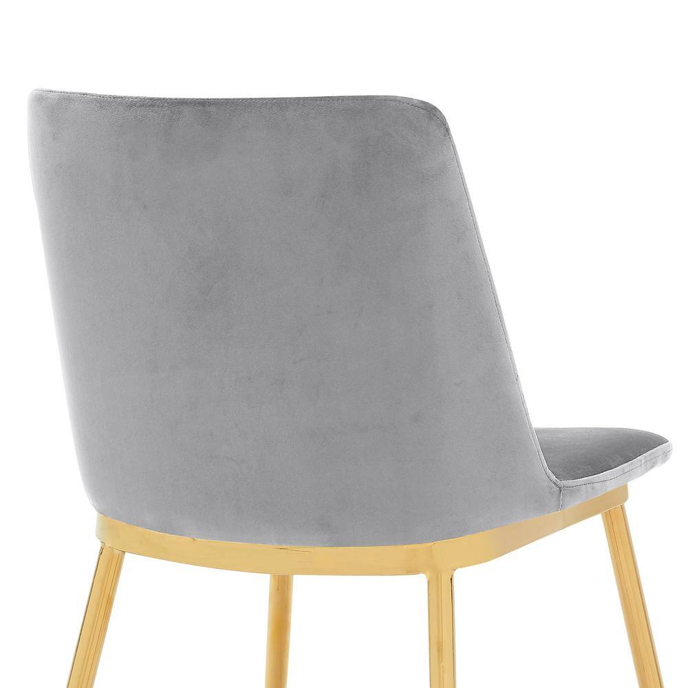 Contemporary Gray Velvet Side Chairs with Gold Metal Legs