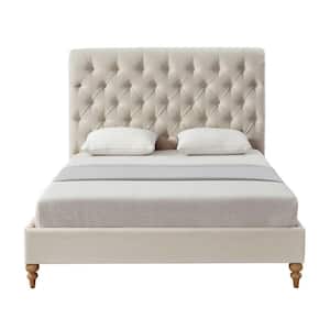 Xiomara Beige Bed Rolled Top Button Tufted Linen King