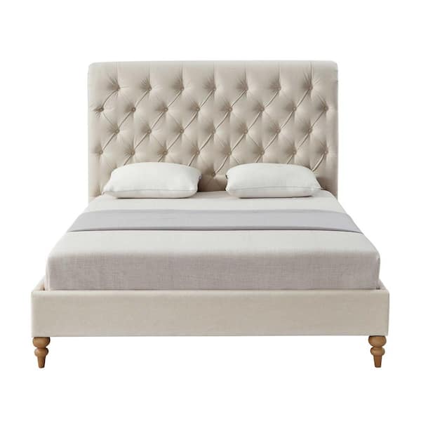 Rustic Manor Xiomara Beige Bed Rolled Top Button Tufted Linen King
