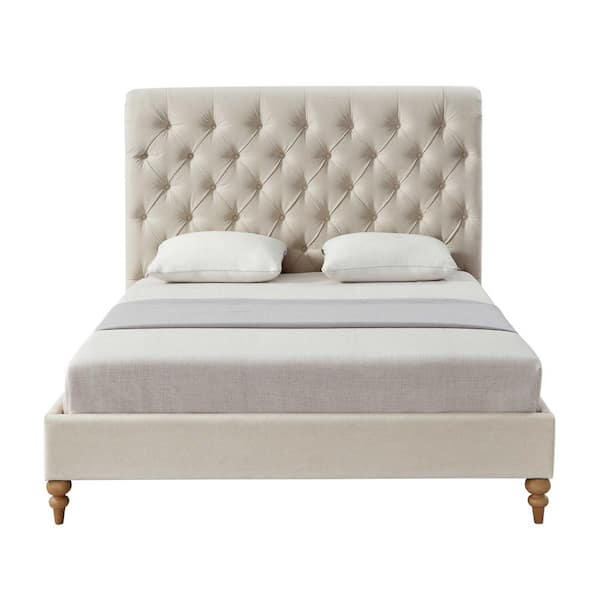 White Faux Leather Upholstered Button Tufted Low Profile Platformed Bed  Frame