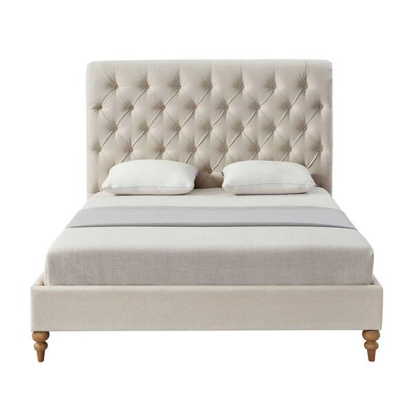 Shabby Chic Xiomara Beige Bed Rolled, Rolled Upholstered Headboard