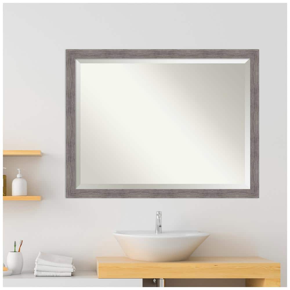 Pinstripe Plank Grey 43" x 33" Beveled Vanity Wall Mirror