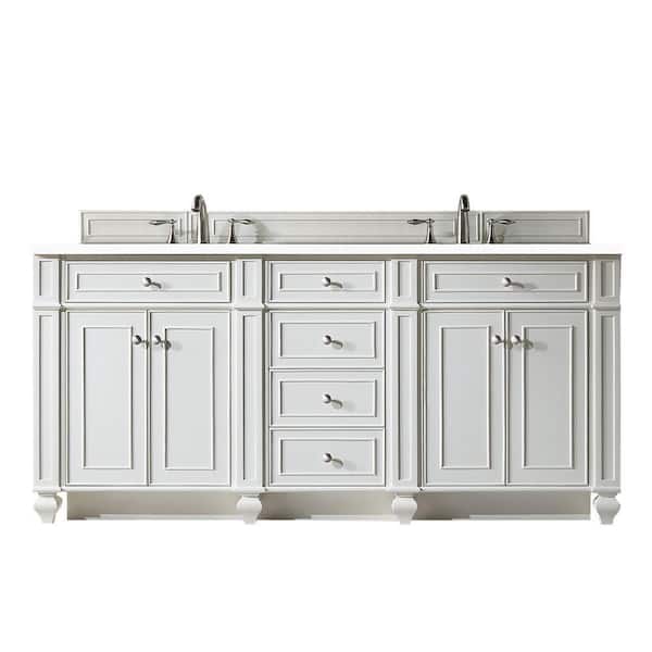 James Martin Vanities Bristol 72 in. W x 23.5 in.D x 34 in.H  Double Bath Vanity in Bright White with Quartz Vanity Top in Classic White
