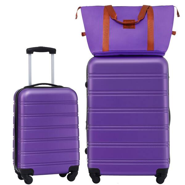 Merax 3-Piece Purple Expandable ABS Hardshell Spinner 20 in. and 28 in. Luggage Set with Bag, 3-Digit TSA Lock