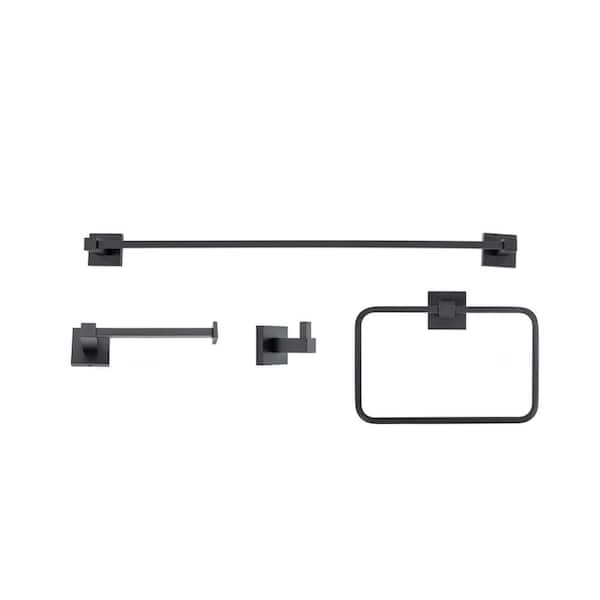 Trieste 4-Piece 18-in. Towel Bar Bathroom Hardware Set in Matte Black