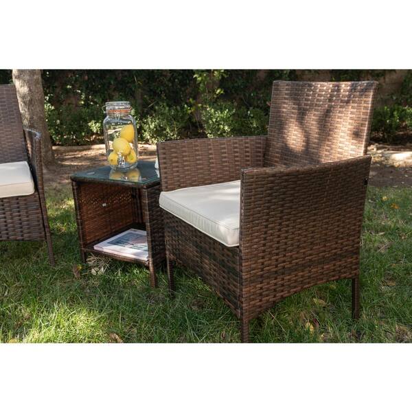 Barton 3pc patio set chair wicker rattan outdoor rocking chair cushion glass coffee table set new arrivals