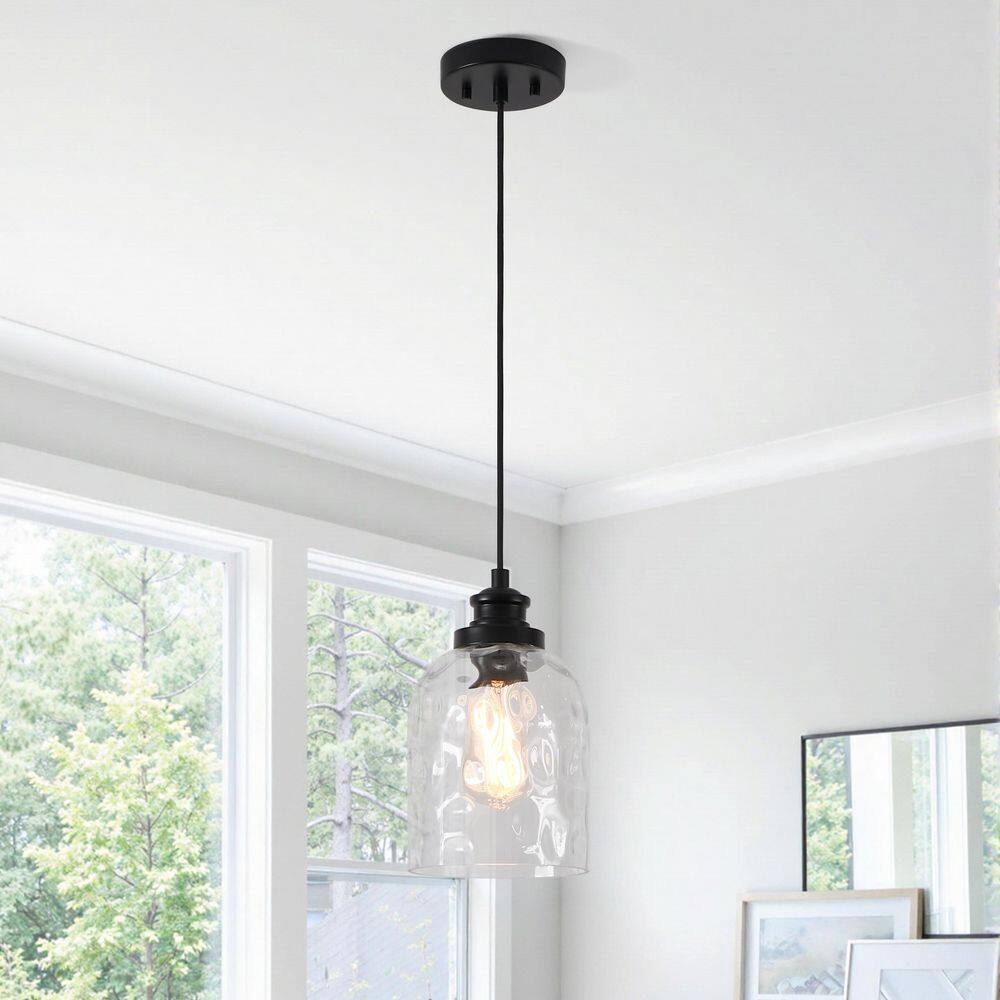 1-Light Black Mini Island Pendant Light with Textured Glass Shade price history on PriceWatchPro