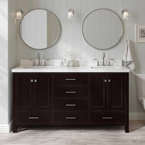 Cambridge 66 in. Double Sink Freestanding Bathroom Vanity in Espresso with Pure White Quartz Top