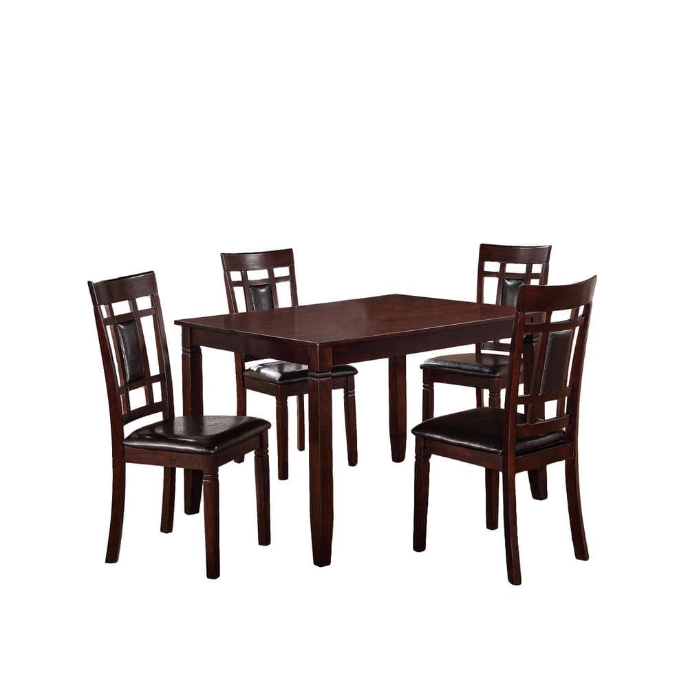 Poundex F2232 Espresso Rectangular Dining Table And Chairs 5 Pc Set