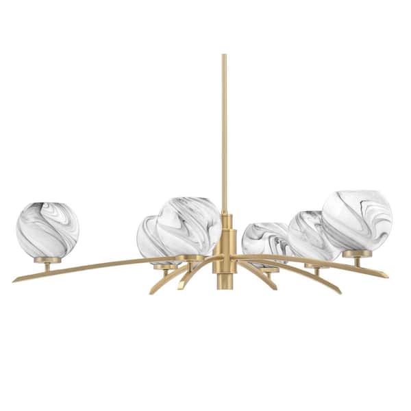 Unbranded Siena 31.25 in. 6 Light New Age Brass Chandelier with Onyx Swirl Glass Shades