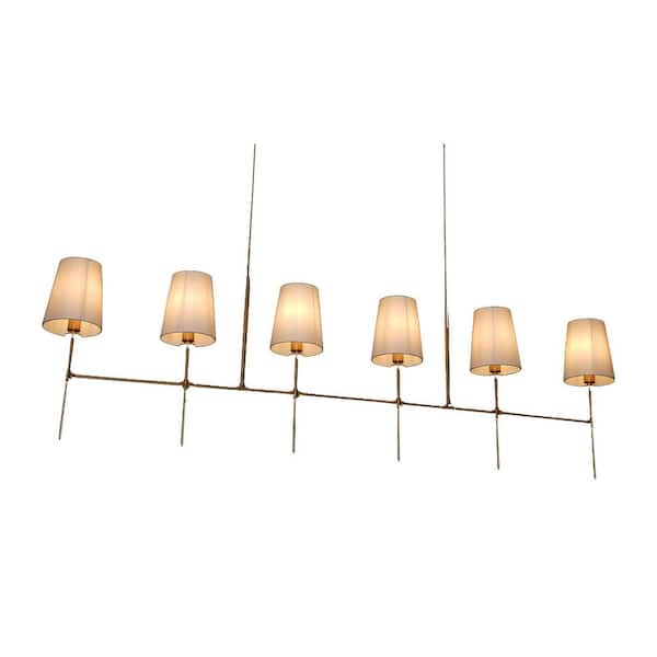 Modern Chandelier 50 in. 5-Light Gold Fabric Shaded Chandelier for Dinning Room, Living Room, Kitchen Island