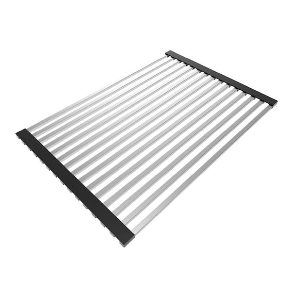 iBath 16.8 in. L x 11.5 in. W Multipurpose Roll Up Sink Dish Drying Mat Rack in Stainless Steel