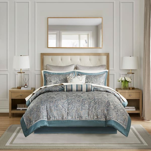 Madison Park Whitman 12-Piece Teal Polyester King Complete Bed in a Bag