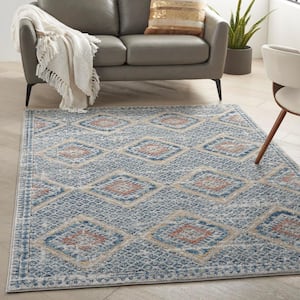 Concerto Blue/Ivory 3 ft. x 5 ft. Border Contemporary Kitchen Area Rug