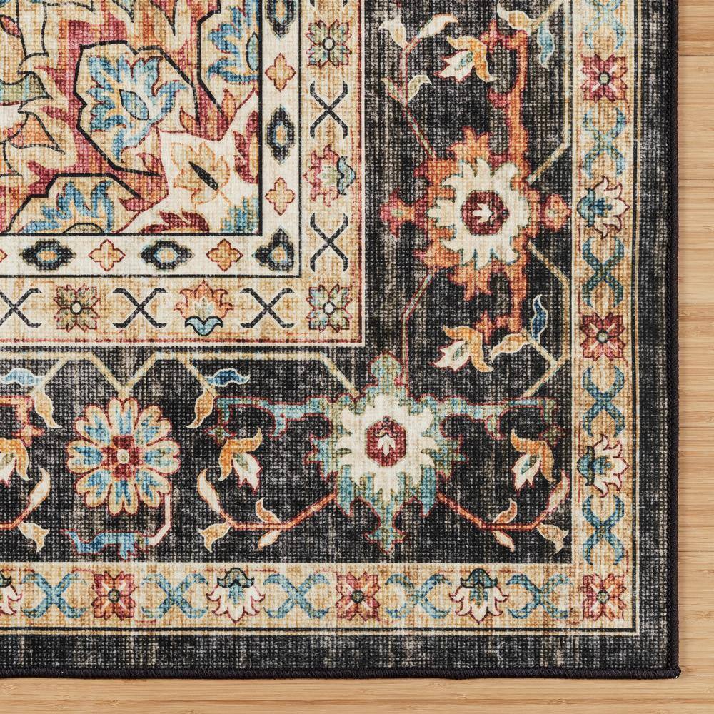 Soha Black and Beige Synthetic Oriental Runner Rug