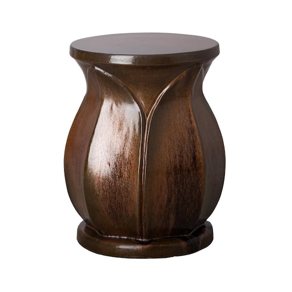 Emissary Lotus 18 in. H Mocha Pearl Round Ceramic Garden Stool