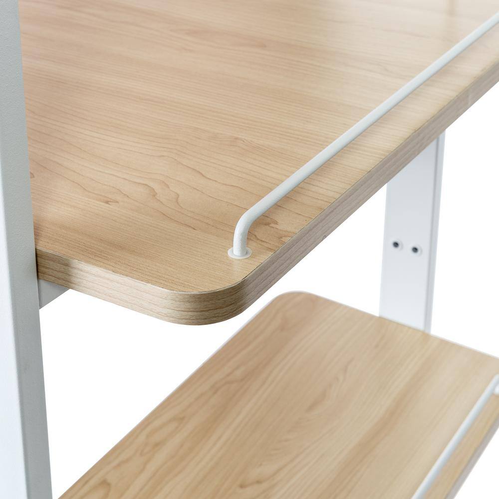 White Wood Home Office Desk with Adjustable Shelves