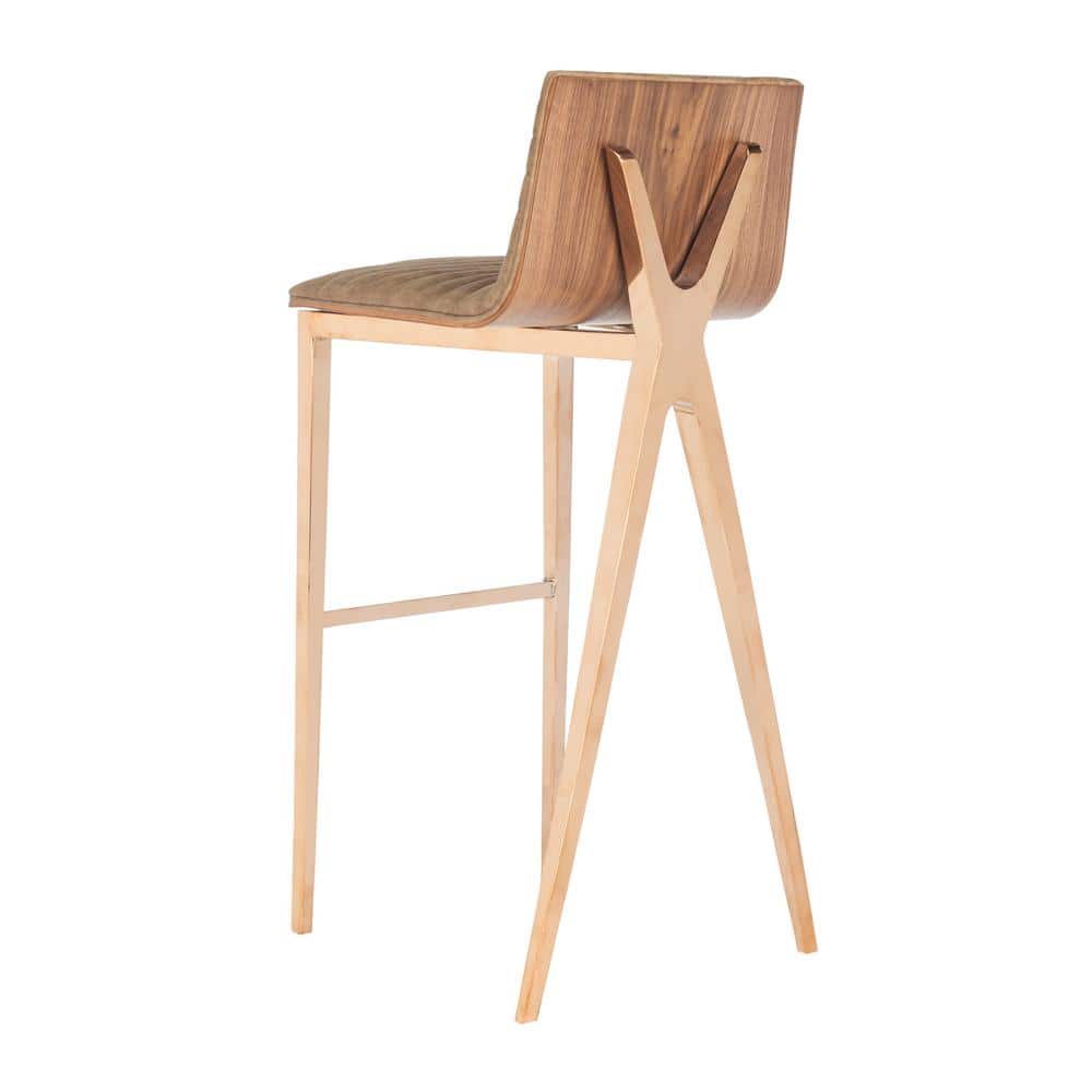 Brown Faux Leather and Copper Metal Bar Stool