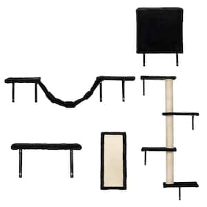 5-Pieces Wall Mounted Cat Climber Set Floating Cat Shelves and Perches Cat Activity Tree with Scratching Posts Black