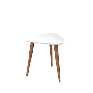 Utopia 19.68 in. H White Gloss Triangle End Table with Splayed Wooden Legs