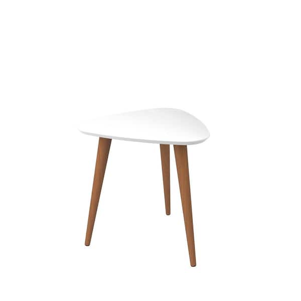 Manhattan Comfort Utopia 20.07 in. White Gloss Triangle Wood Modern End Table with Splayed Wooden Legs