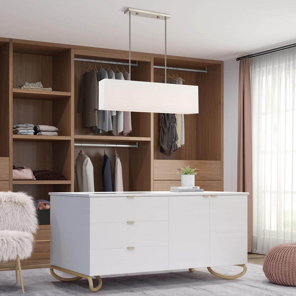Summit 4-Light Linear Chandelier with Off-White Fabric Shade in Brushed Nickel